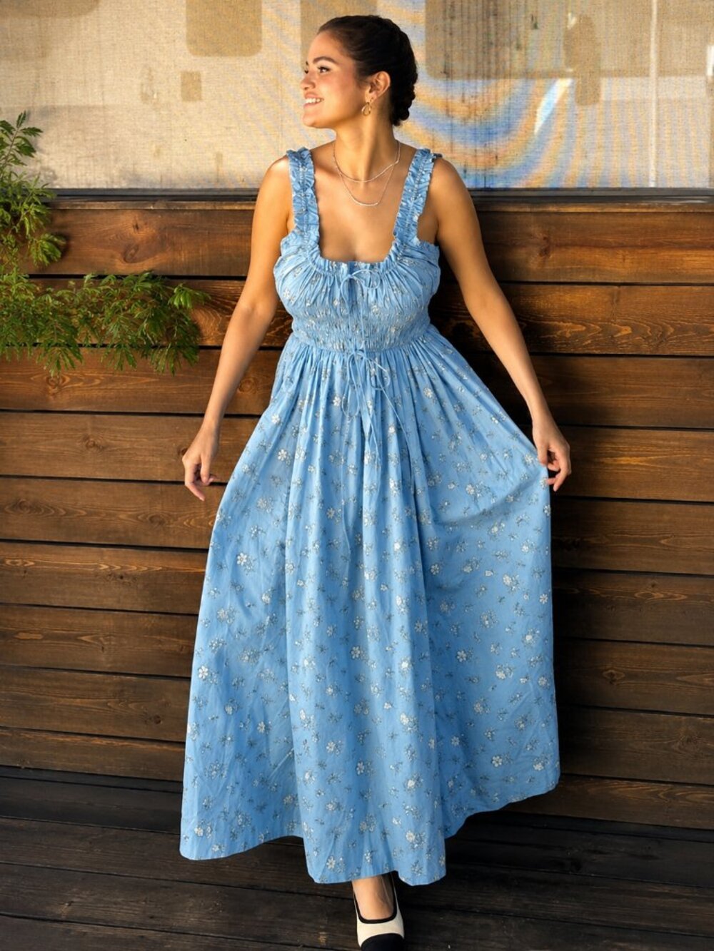 Dôen Emmaretta Organic Cotton Dress in Sky Bouton De Rose ASO Selena Gomez RARE